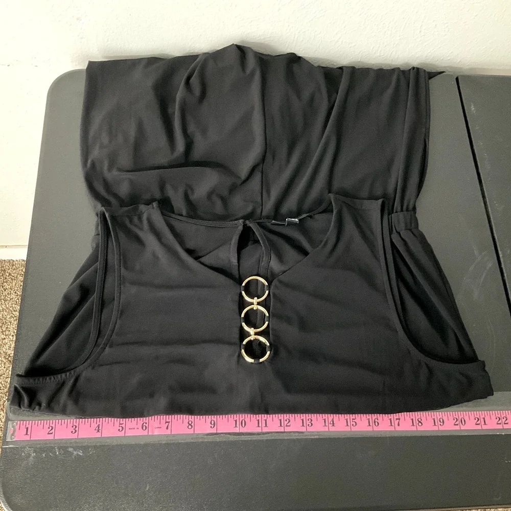 MSK Jumpsuit Women XL Black Gold Accent Elastic‎ Waist Pockets Wide Leg Classy